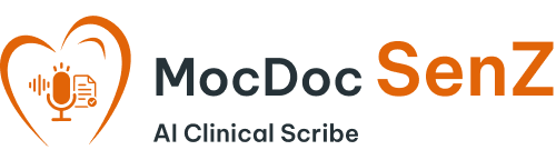 Doctor using the MocDoc SenZ AI medical scribe on a tablet during a patient consultation