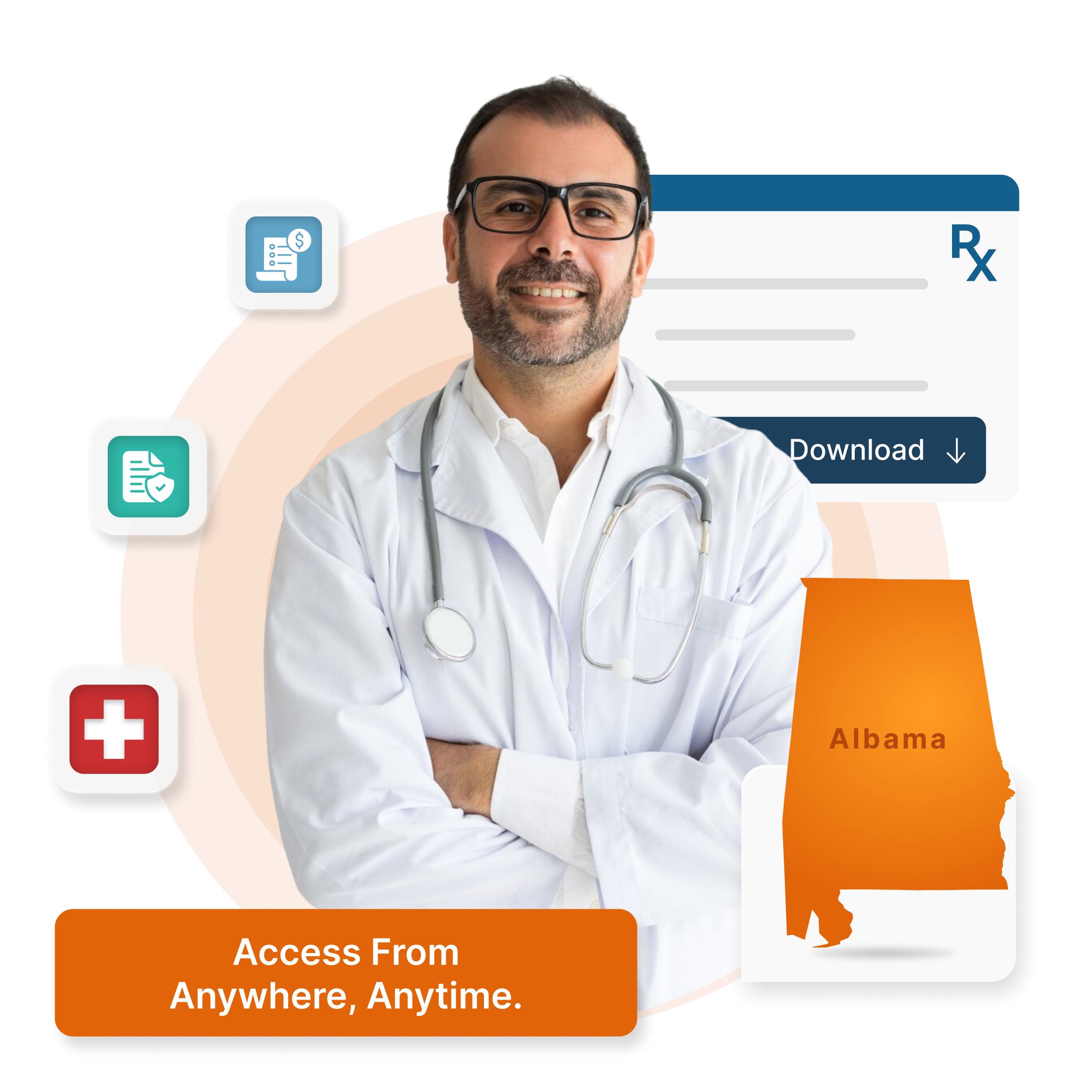 Cloud-based HMS for clinics & hospitals in Alabama - U.S. Federal Privacy, supports English.