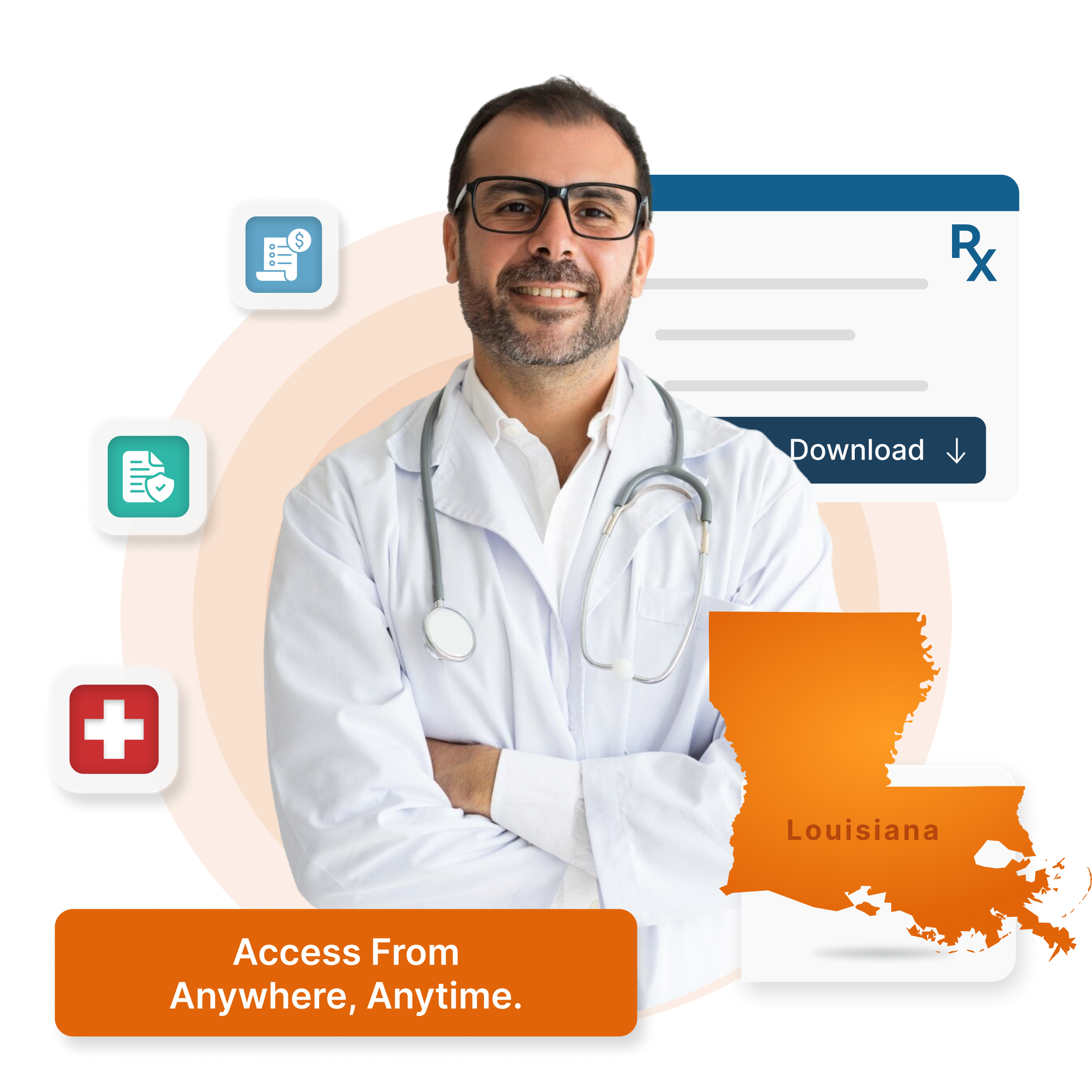 Cloud-based HMS for clinics & hospitals in Louisiana - U.S. Federal Privacy, supports English.