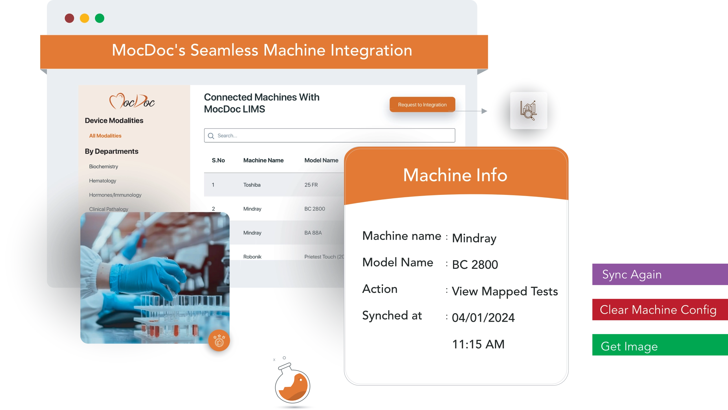 The laboratory machine connecting with the LIMS software system shows the name and other details of the particular machine.