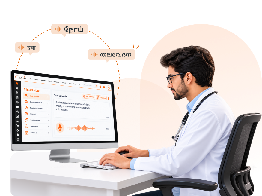 AI medical scribe summarising a multilingual doctor-patient consultation in MocDoc
