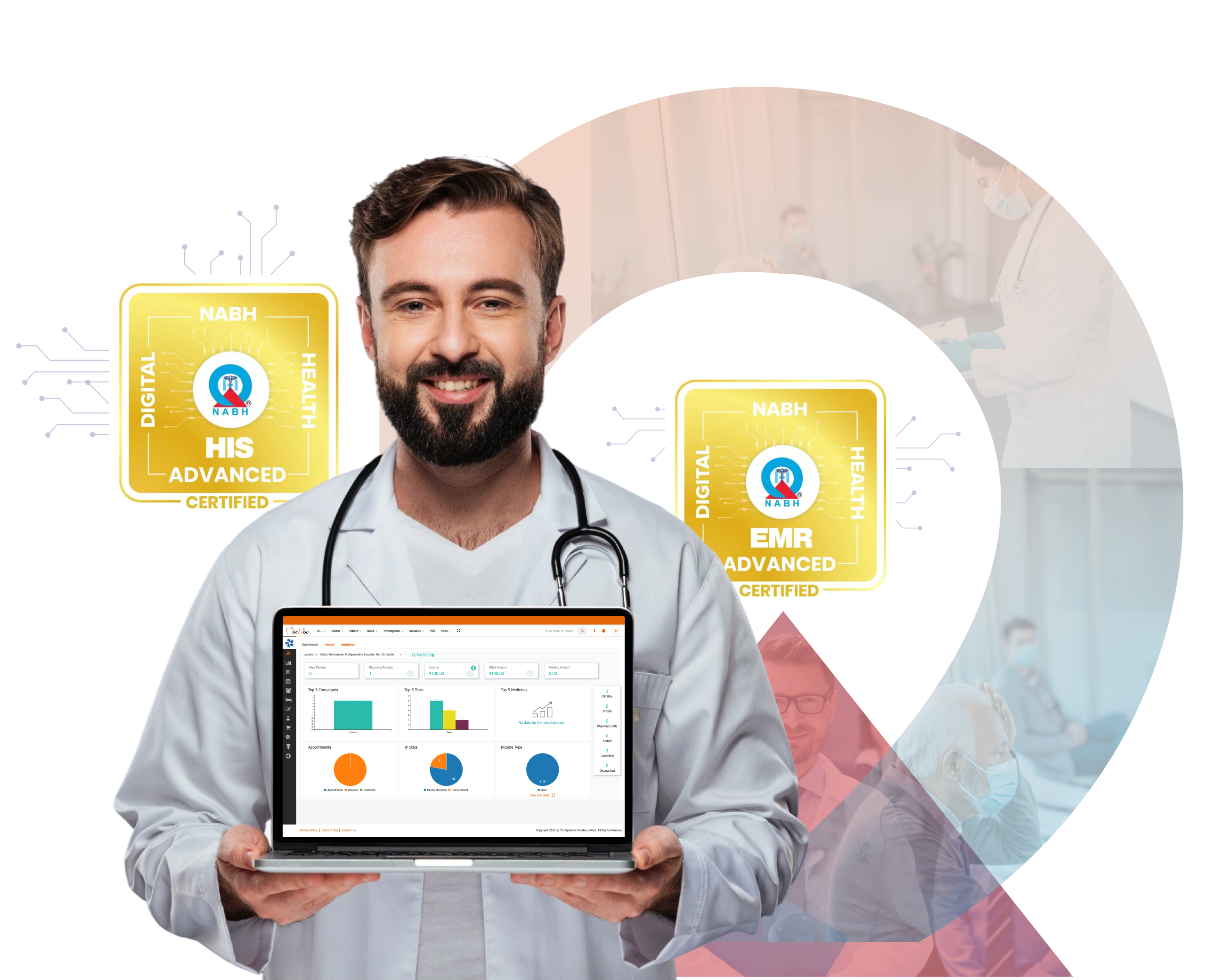 Official NABH-certified HIS badge for MocDoc meeting structured documentation and audit norms